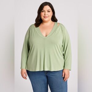 NEW Eloquii light green long sleeve knit top,‎ faux two-pieces, 18/20
